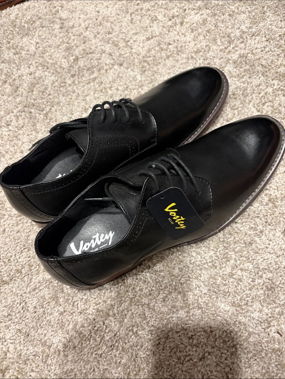 Vostey Black Leather Derby Dress Shoes